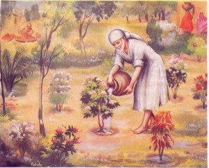 Sai Baba watering plants