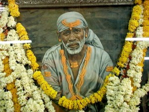 Sai Baba picture above stone Dwarkamai